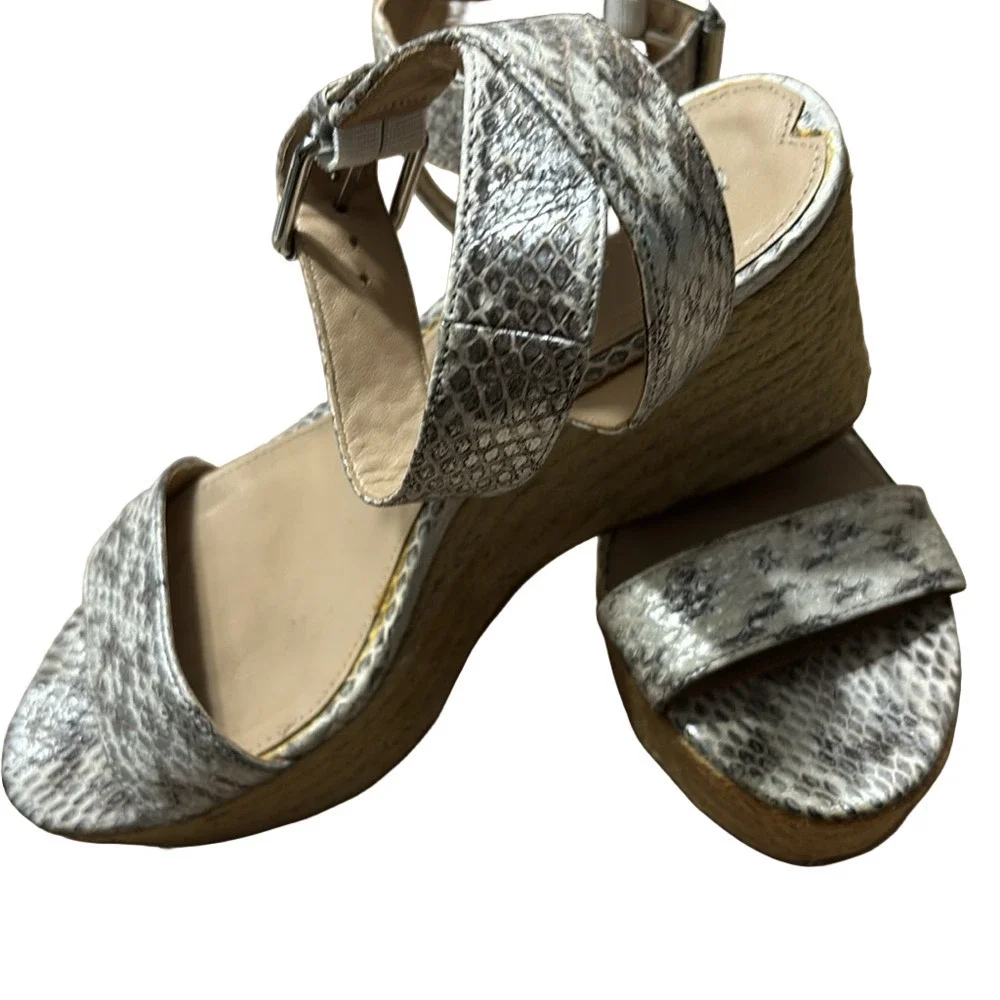 Via Spiga Women's Snakeskin Wedge Heel Sandals - Beige and Gray 7M